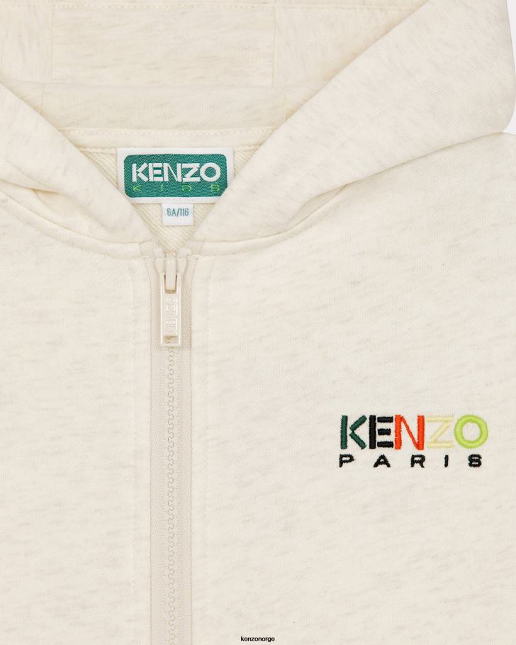 Kenzo klær barn ecru hettegenser med logo med glidelås DVNVN750