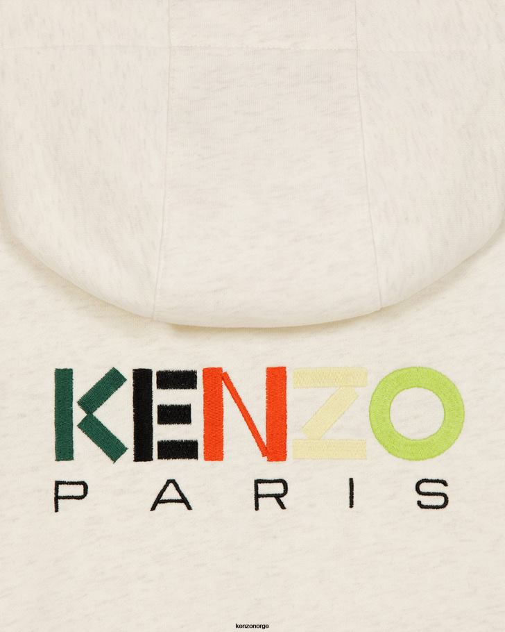 Kenzo klær barn ecru hettegenser med logo med glidelås DVNVN750