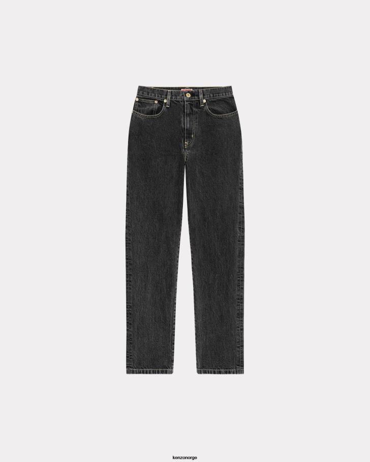 Kenzo klær kvinner bleket svart denim asagao rette jeans DVNVN391