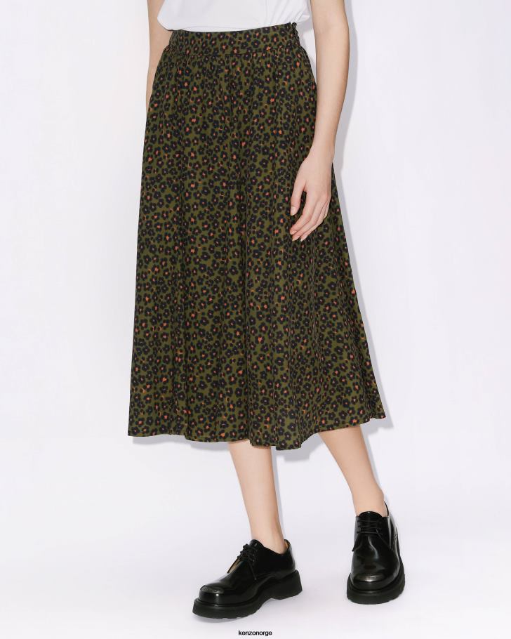 Kenzo klær kvinner kaki hana leopard midiskjørt DVNVN519