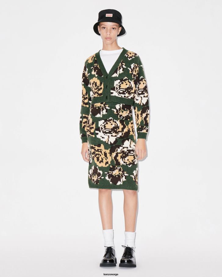 Kenzo klær kvinner kaki pixel flowers midiskjørt i ull DVNVN649