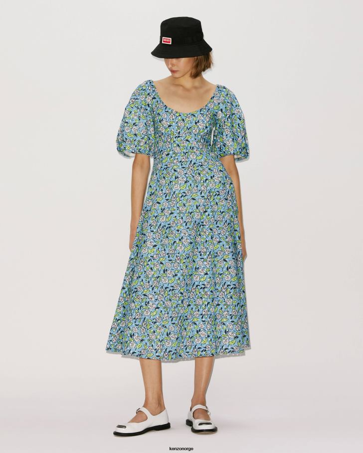 Kenzo klær kvinner cyan broderie anglaise midikjole DVNVN665