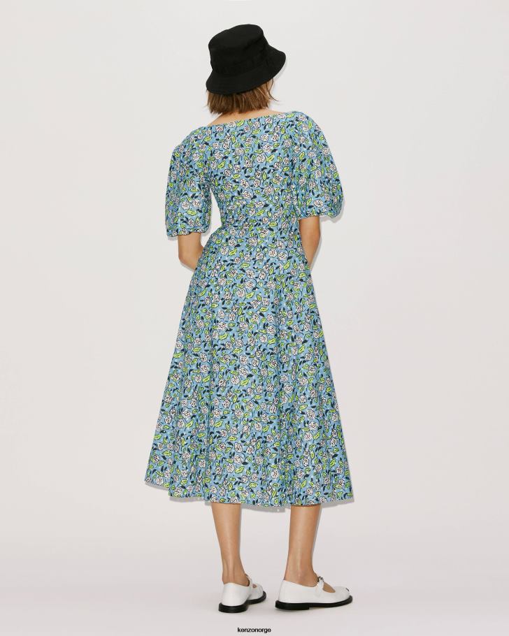 Kenzo klær kvinner cyan broderie anglaise midikjole DVNVN665