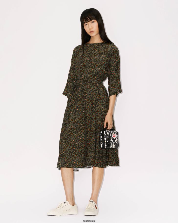 Kenzo klær kvinner kaki hana leopard midikjole DVNVN501