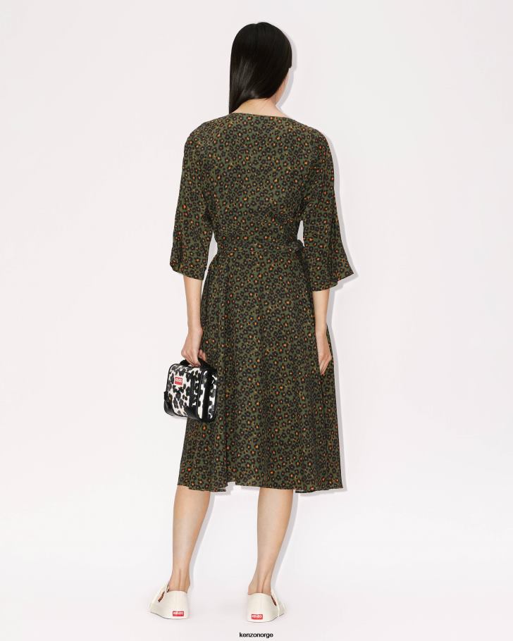 Kenzo klær kvinner kaki hana leopard midikjole DVNVN501