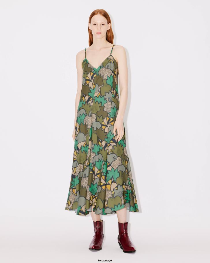 Kenzo klær kvinner mørk kaki kimono camo lang kjole DVNVN427