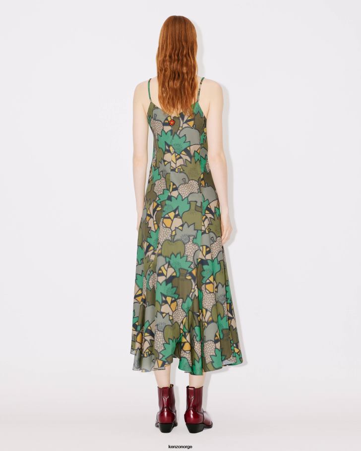Kenzo klær kvinner mørk kaki kimono camo lang kjole DVNVN427