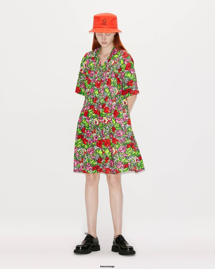 Kenzo klær kvinner off white hawaiisk blomsterskjortekjole DVNVN606