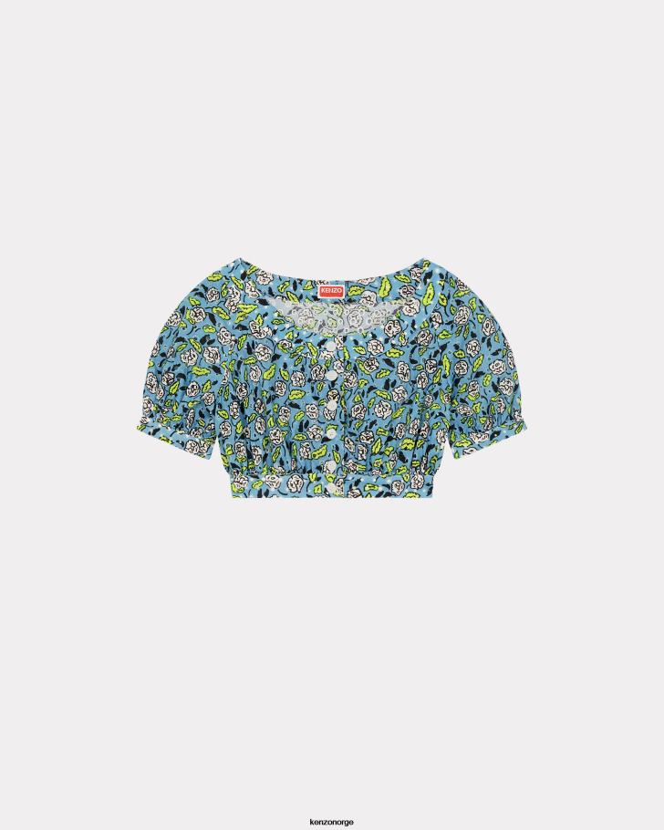 Kenzo klær kvinner cyan cropped broderie anglaise topp DVNVN582