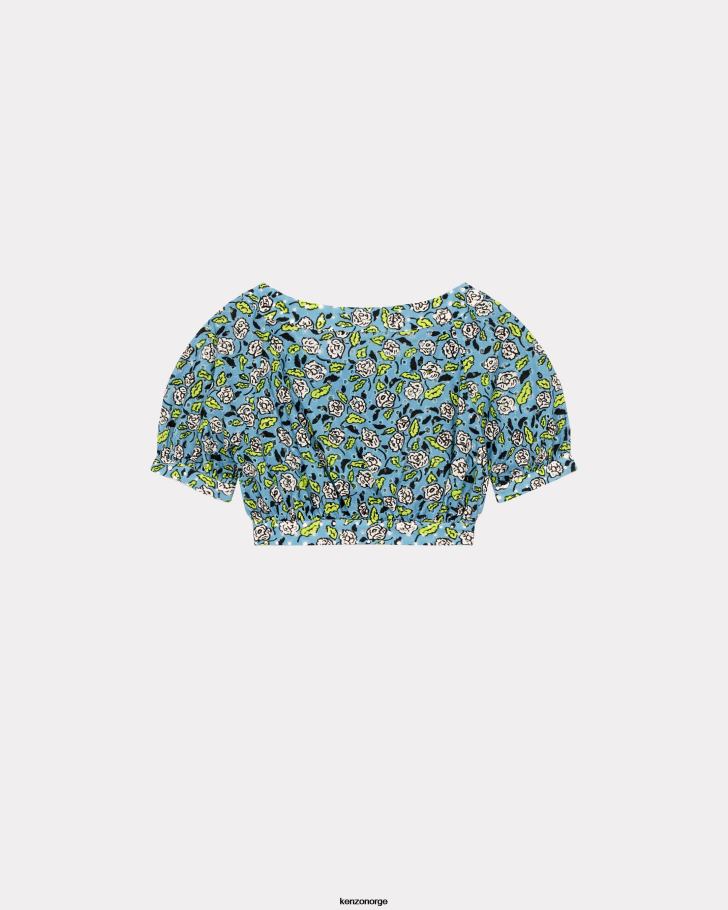 Kenzo klær kvinner cyan cropped broderie anglaise topp DVNVN582