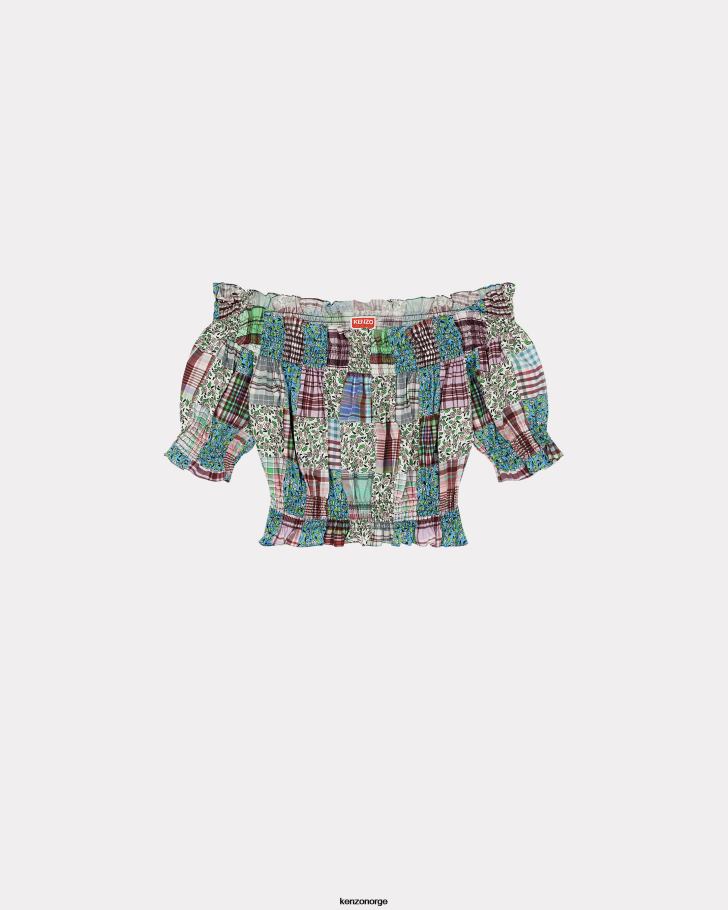 Kenzo klær kvinner flerfarget patchworks smocked crop top DVNVN576