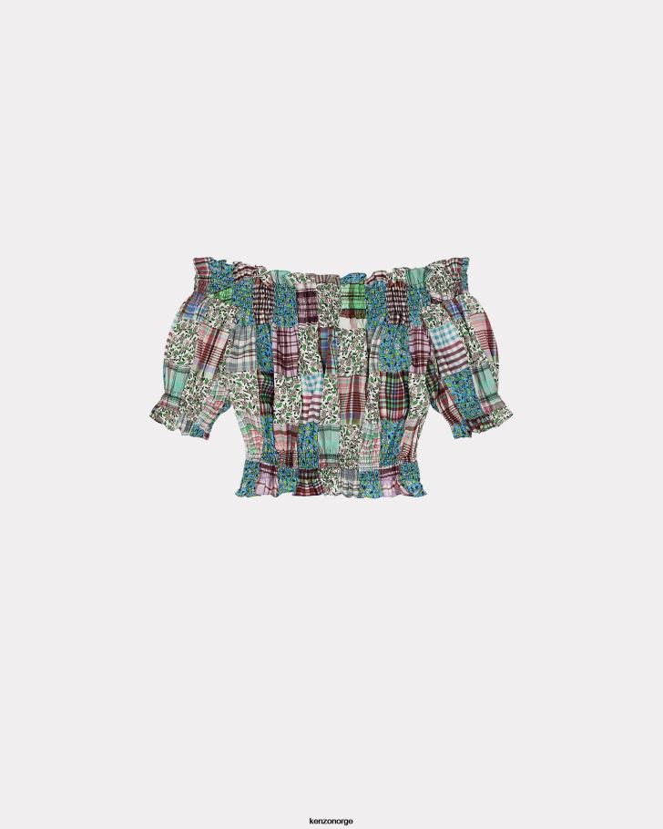 Kenzo klær kvinner flerfarget patchworks smocked crop top DVNVN576