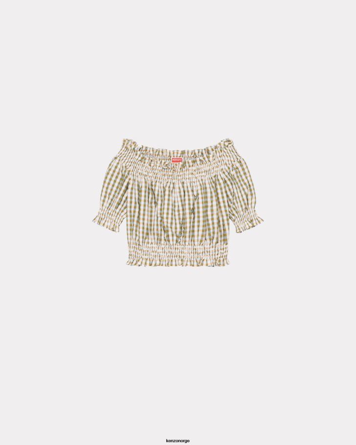 Kenzo klær kvinner gress grønt smocked crop top DVNVN622