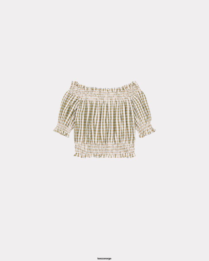 Kenzo klær kvinner gress grønt smocked crop top DVNVN622