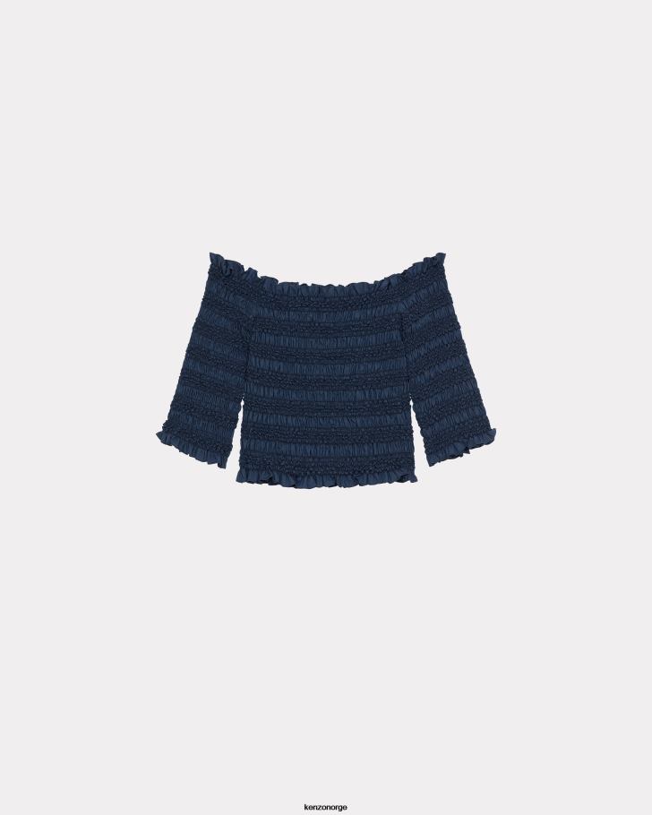 Kenzo klær kvinner midnatt blå smocked crop top DVNVN451