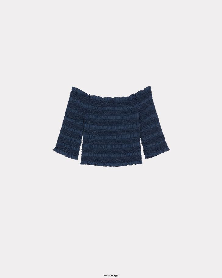 Kenzo klær kvinner midnatt blå smocked crop top DVNVN451