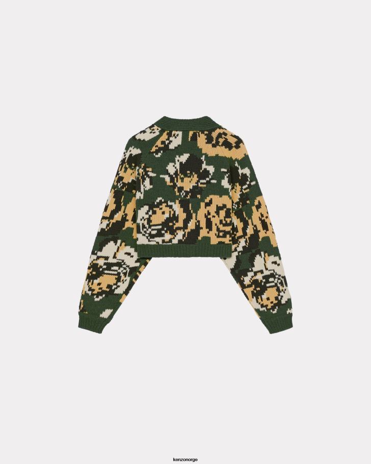 Kenzo klær kvinner kaki pixel flowers kort ull cardigan DVNVN508