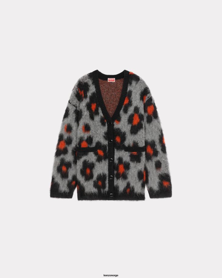 Kenzo klær kvinner tåkete grå hana leopard' ull cardigan DVNVN629
