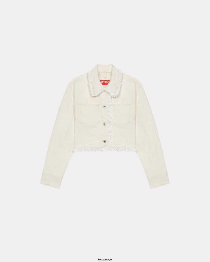 Kenzo klær kvinner bleket hvit denim cropped denimjakke DVNVN569