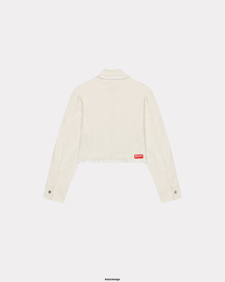 Kenzo klær kvinner bleket hvit denim cropped denimjakke DVNVN569