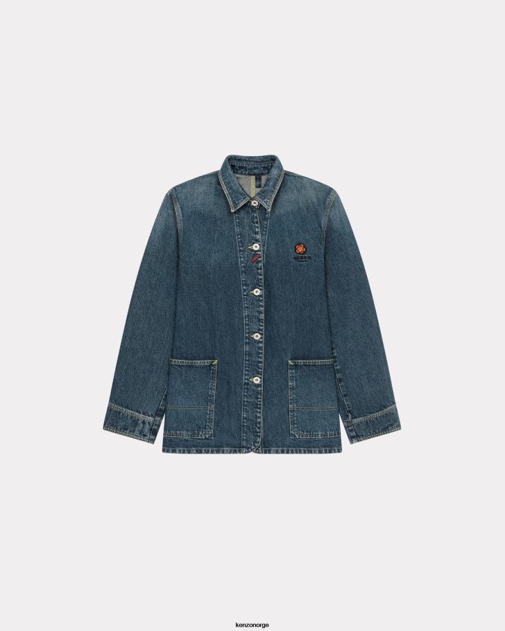 Kenzo klær kvinner mørk steinblå denim boke flower' crest denim arbeidsklær jakke DVNVN382