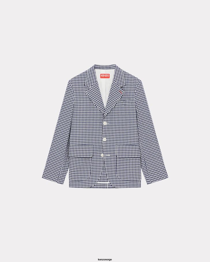 Kenzo klær kvinner midnatt blå oversized gingham blazer DVNVN584