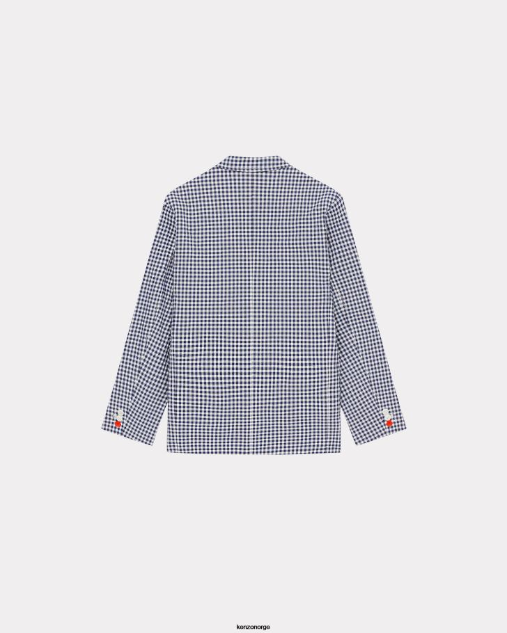 Kenzo klær kvinner midnatt blå oversized gingham blazer DVNVN584