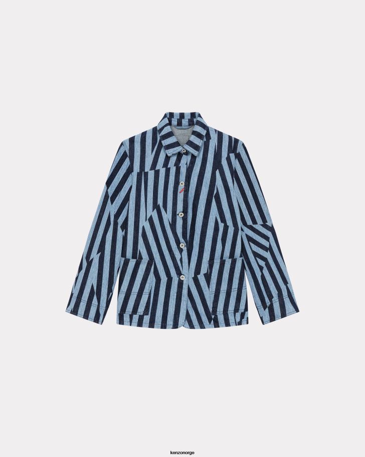 Kenzo klær kvinner skyll blå denim blendende stripe japansk dongerijakke DVNVN504