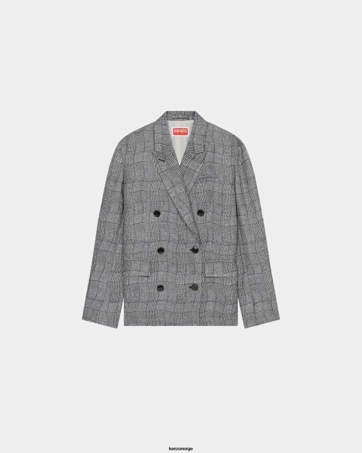 Kenzo klær kvinner svart wavy rutete oversized blazer DVNVN578