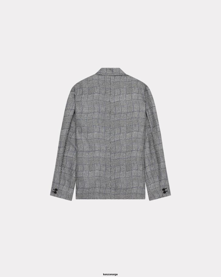 Kenzo klær kvinner svart wavy rutete oversized blazer DVNVN578