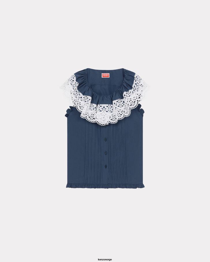 Kenzo klær kvinner midnatt blå broderie anglaise bluse DVNVN641