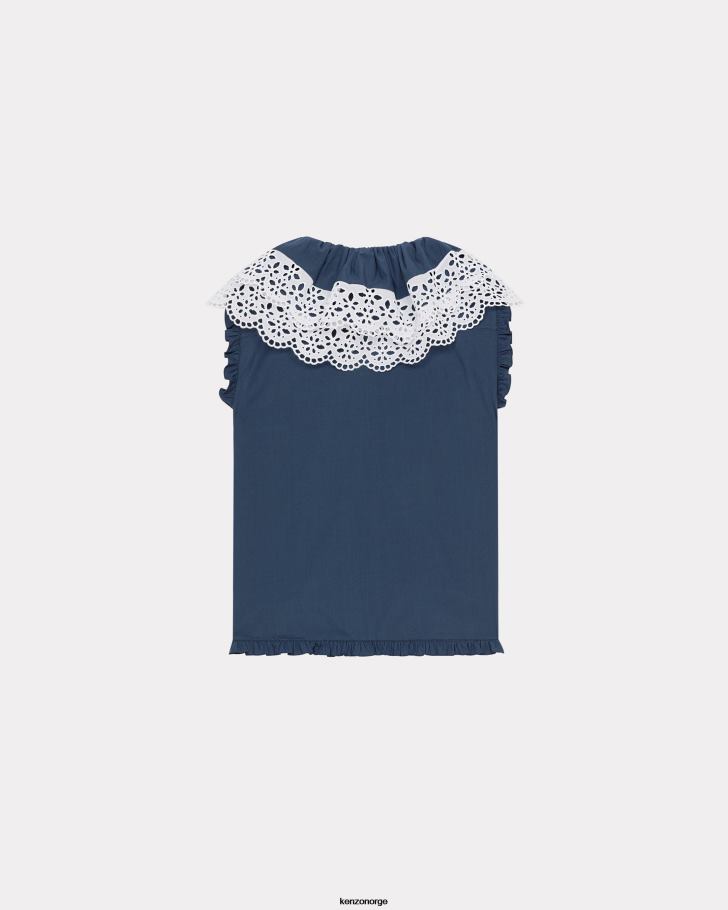 Kenzo klær kvinner midnatt blå broderie anglaise bluse DVNVN641