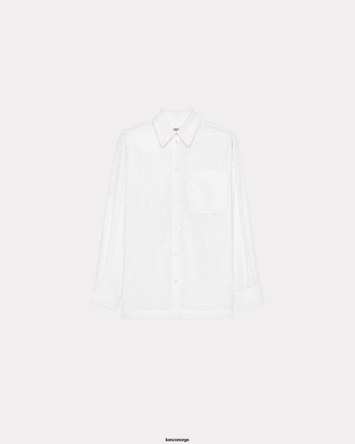 Kenzo klær kvinner off white oversize broderie anglaise skjorte DVNVN594