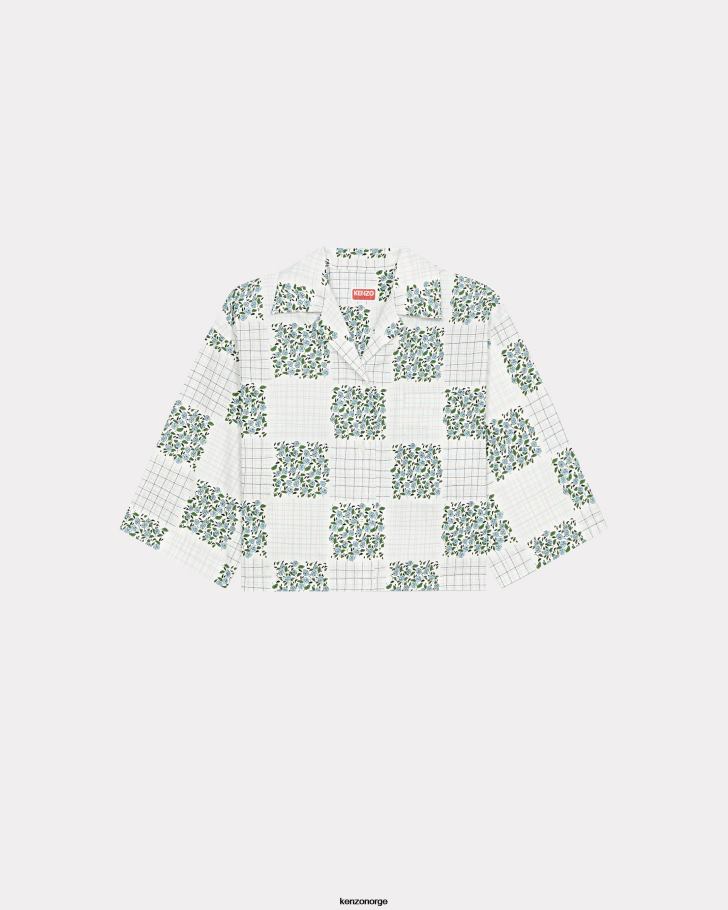Kenzo klær kvinner turkis hana patchwork' boxy-skjorte DVNVN573