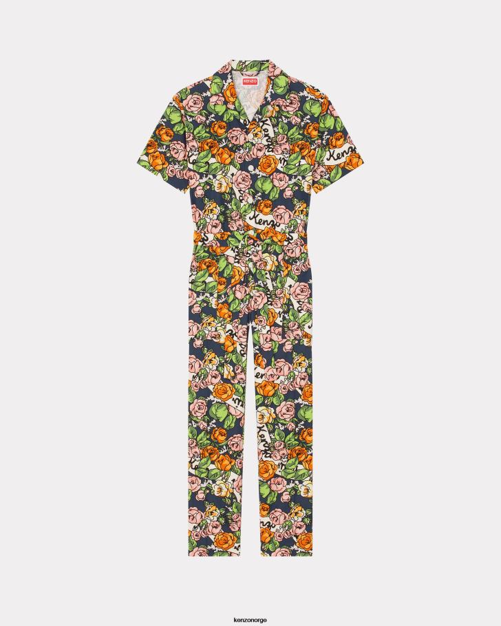 Kenzo klær menn midnatt blå jumpsuit med hawaiisk blomster DVNVN45