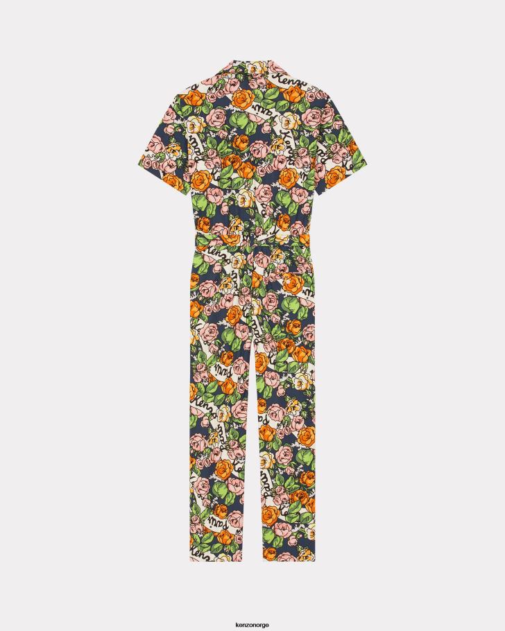 Kenzo klær menn midnatt blå jumpsuit med hawaiisk blomster DVNVN45