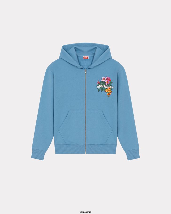 Kenzo klær menn cyan aloha flower tattoo-genser med glidelås DVNVN231