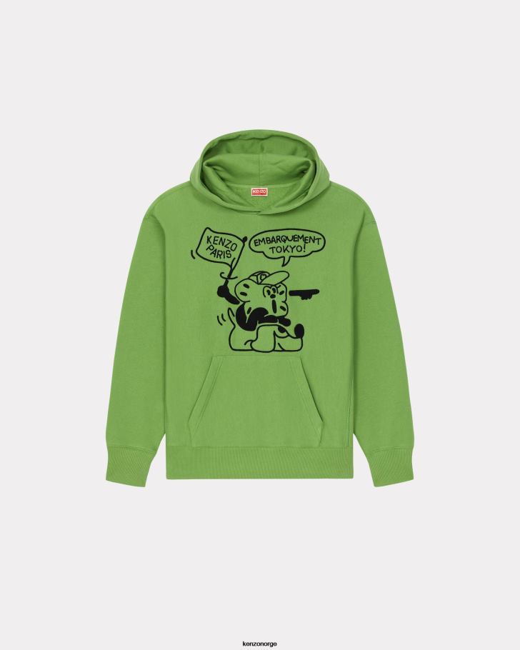Kenzo klær menn gress grønt boke travels oversized genser med hette DVNVN141