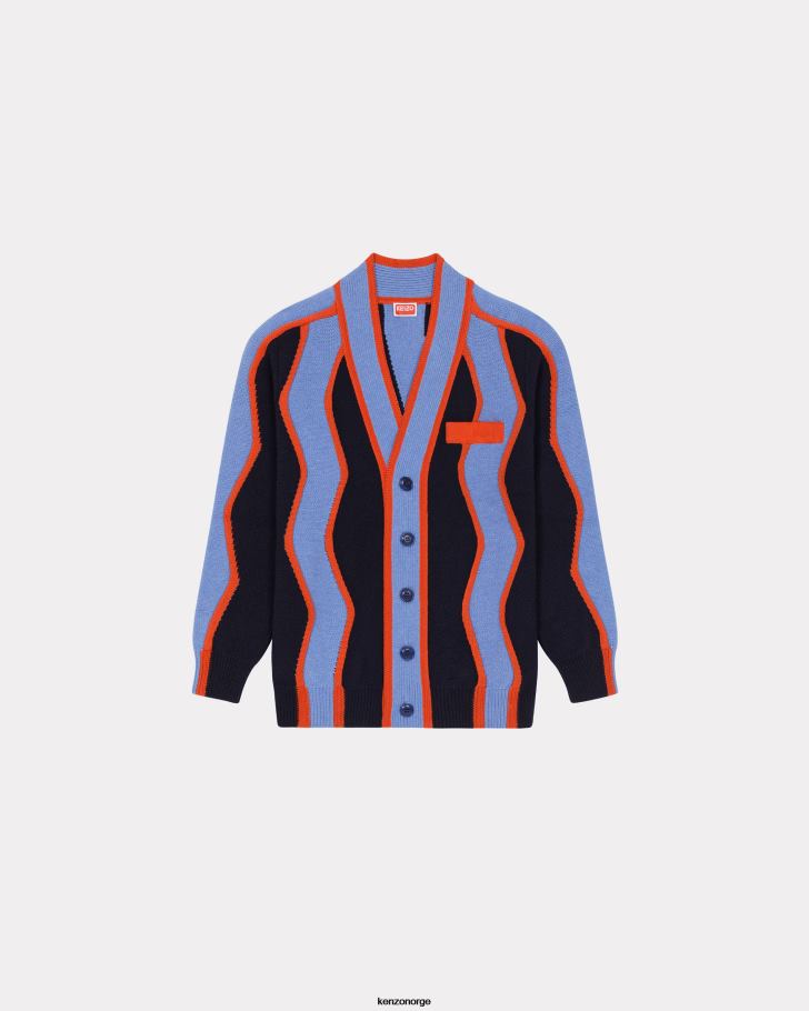 Kenzo klær menn midnatt blå bølget stripe' ullcardigan DVNVN278