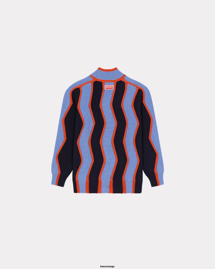 Kenzo klær menn midnatt blå bølget stripe' ullcardigan DVNVN278