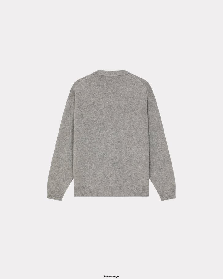 Kenzo klær menn perlegrå boke flower' crest ull cardigan DVNVN244