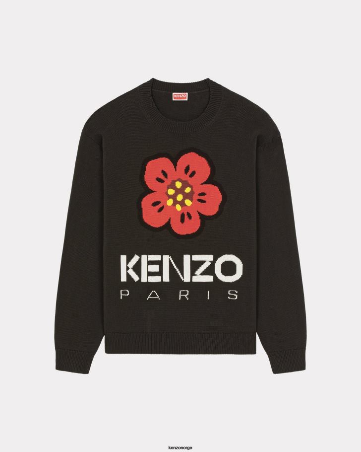 Kenzo klær menn svart genser med bokeblomst DVNVN153