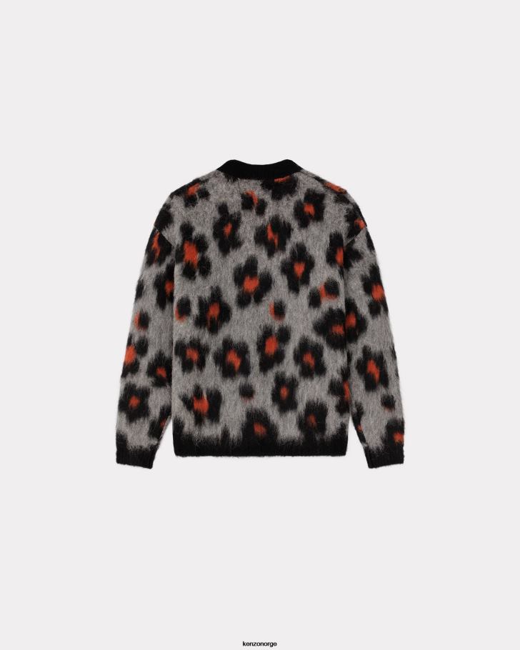 Kenzo klær menn tåkete grå hana leopard' ullgenser DVNVN120
