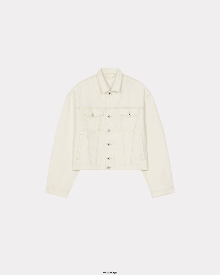 Kenzo klær menn bleket hvit denim denim trucker jakke DVNVN44