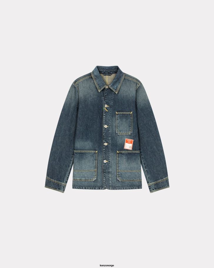 Kenzo klær menn mørk steinblå denim denim arbeidsklær jakke DVNVN46