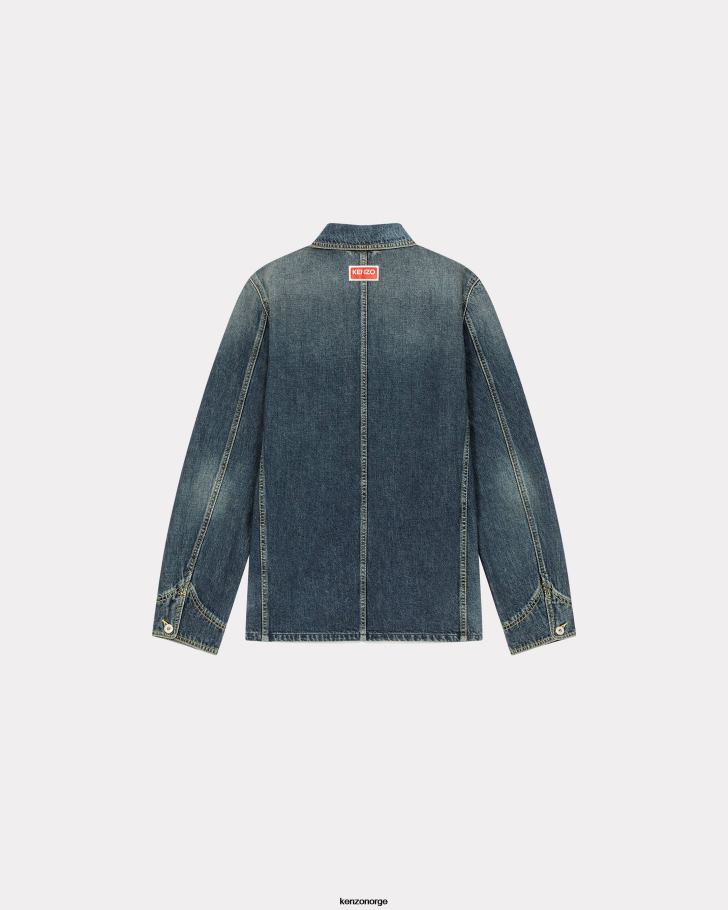 Kenzo klær menn mørk steinblå denim denim arbeidsklær jakke DVNVN46