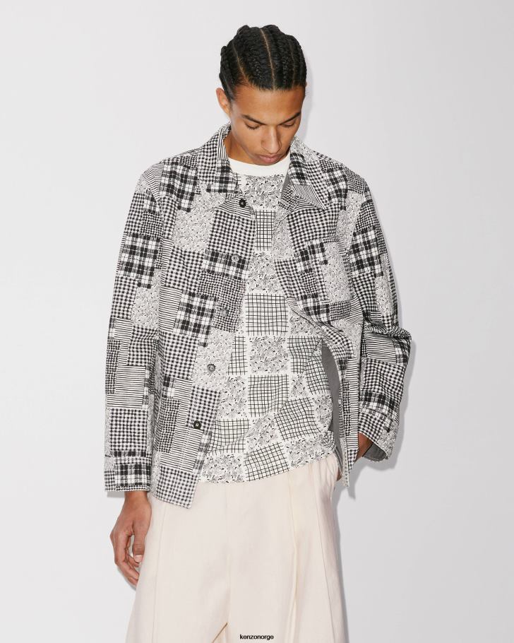 Kenzo klær menn off white patchwork-arbeidsjakke DVNVN132