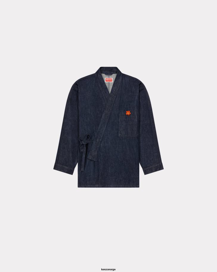 Kenzo klær menn skyll blå denim boke flower' crest denim kimonojakke DVNVN198