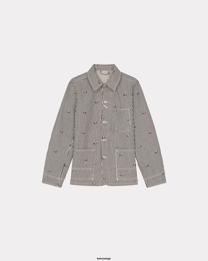 Kenzo klær menn skyll blå denim pixel' stripete denim arbeidsklær jakke DVNVN49