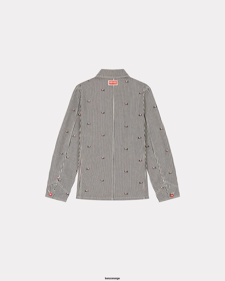 Kenzo klær menn skyll blå denim pixel' stripete denim arbeidsklær jakke DVNVN49